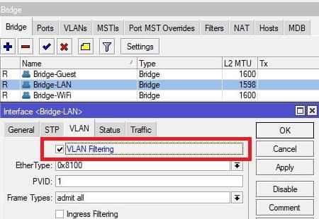 Настройка VLAN в CAPsMAN, активация VLAN на бридже Bridge-Guest на MikroTik-1